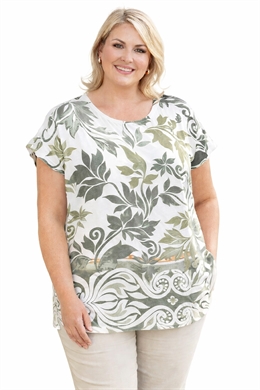 Lea H  Tshirt til store piger i hvid og khaki