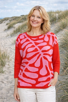 Micha dame strik i flot rosa/rødt mønster til damer