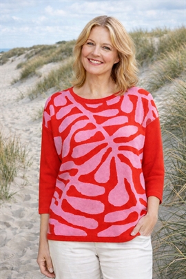 Micha dame strik i flot rosa/rødt mønster til damer