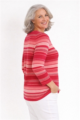 Micha bluse i 100 % bomulds strik i flotte røde striber til damer