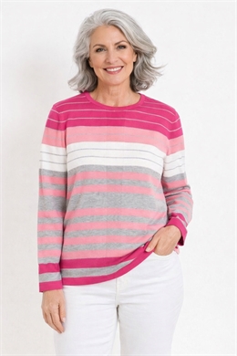 Micha strik i striber rosa og grå nuancer til damer