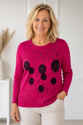 Mudflower Pink strik med frøkapsler og 3/4 ærme