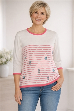 Mudflower Maritim strik i hvid med pink striber