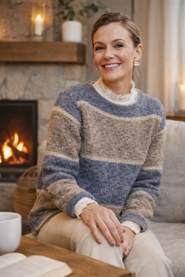 Skovhuus Strik til damer blå/beige plysset kvalitet