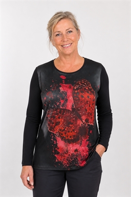 Sort t-shirt med silkelook og sort jersey ryg i str M