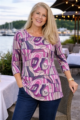 Sunday Tunika Tshirt til damer i rosa/grå A-form