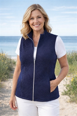 Dame vest i Marine fra Sunday i blødt quiltet stof 