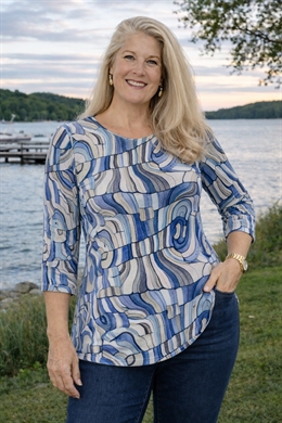 Sunday Tunika Tshirt til damer i blå / grå A-form