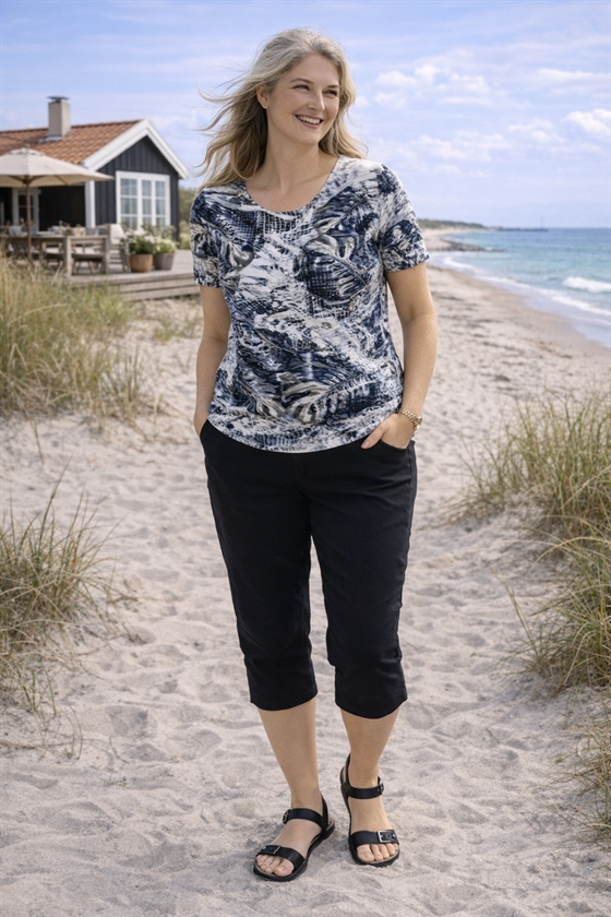 Marinello T-shirt med blå palmeblade 