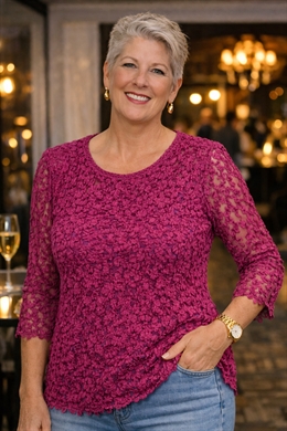 Michael Gold elastisk blonde bluse i fusia