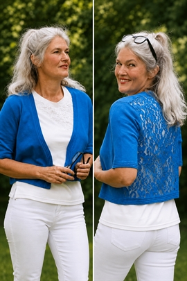 Bolero med blonderyg i blå