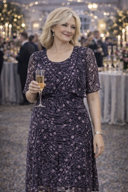 Brandtex kjole i ciffon i lilla mønster