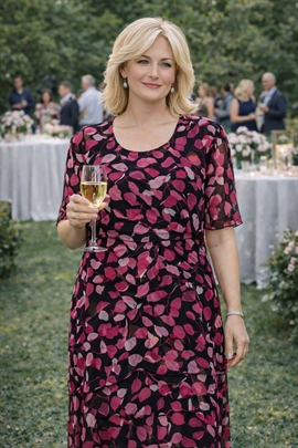 Brandtex kjole i rosa mønstret ciffon - str. S 