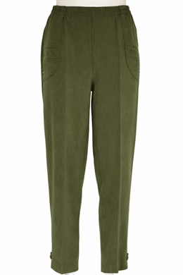 Grønne Carla bukser med elastik i taljen i pasform Karen til runde former 