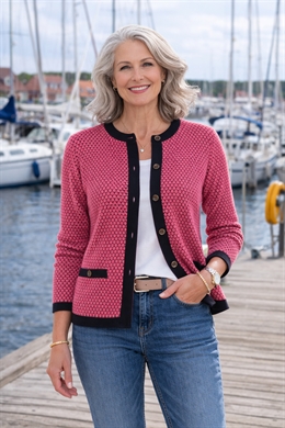 Skovhuus Klassisk cardigan  - pink/sort