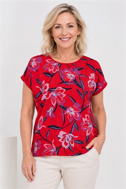 MXO Rød t-shirt med lilla blomster