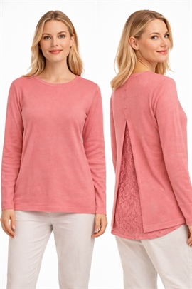 Rosa Mudflower strik med blonde på ryggen