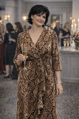 Guldfarvet kjole i slange print