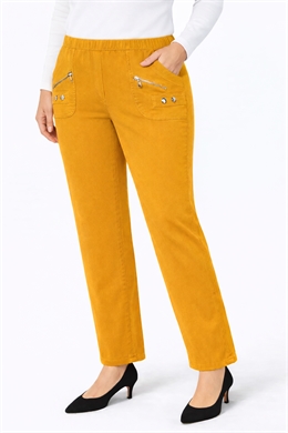 Pasform Pia - Gule bukser med  stretch og elastik i livet