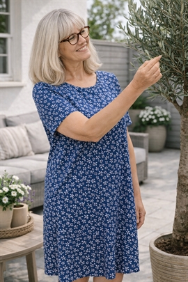 Billig sommerkjole med knapper - små grå blomster