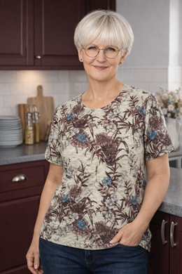 Grøn Mudflower t-shirt i viscose med blomster og små sten