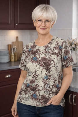 Grøn Mudflower t-shirt i viscose med blomster og små sten