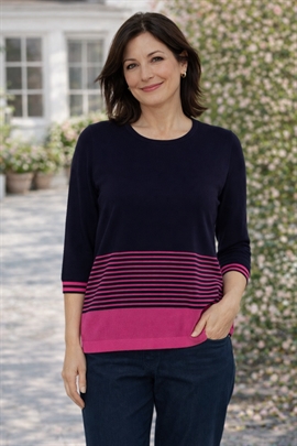 Lækker Paramount sommerstrik i viscose i marine med pink striber