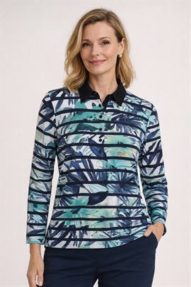 Polo skjorte bluse fra Brandtex i blå og grønt mønster
