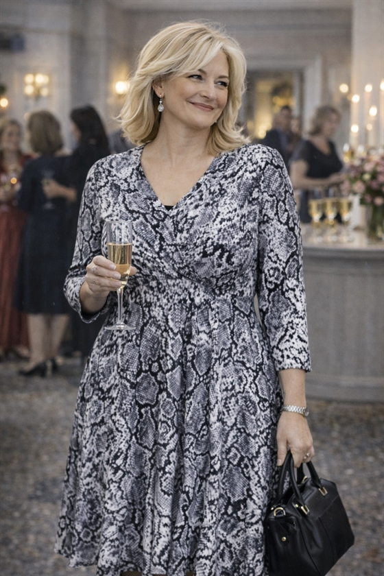 Lækker kjole med slangeprint fra Vestistyle - kun str. 50