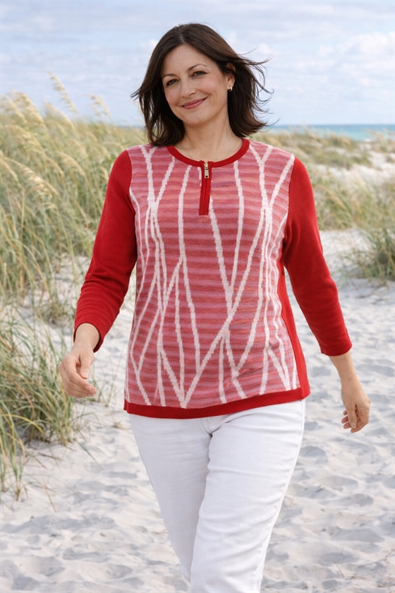 Signature strik i rød med lynlås v. hals