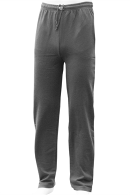 MXO Joggingbukser uden elastik i ben og med snøre i taljen i mørk grå bomuld/polyester kvalitet. Unisex model i str. L