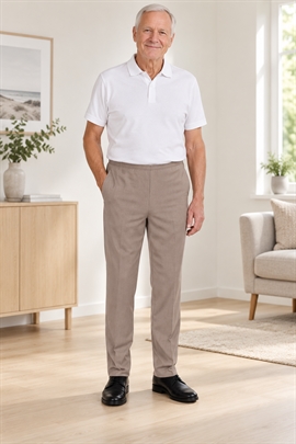 PER - Herrebukser med elastik i taljen i sandfarvet