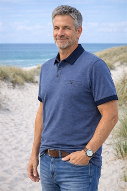  Polo shirt til mænd i mørk blå med krave og korte ærmer
