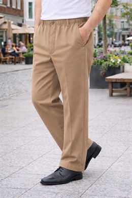 JENS - Helårs beige herrebuks med elastik i taljen  og lynlås 