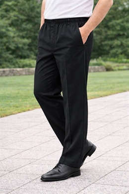 JENS - Helårs sorte herrebukser med elastik i taljen  og lynlås 