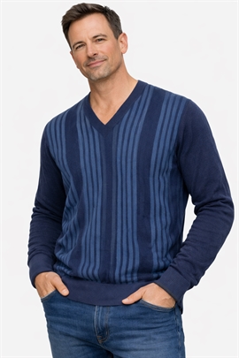 Marineblå strik med lodrette striber