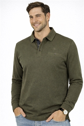 Preend sweatshirt i grøn med polokrave og lange ærmer