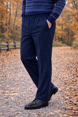 HUGO - Lun foret marine herrebukser med elastik i taljen  og lynlås