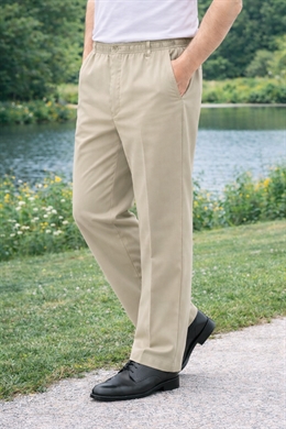 JENS - Helårs kitfarvet herrebuks med elastik i taljen og lynlås 