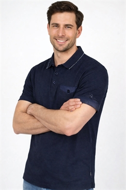 Sort herre polo med tern på krave - store størrelser