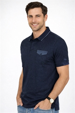 Denim herre polo med tern på krave - store størrelser