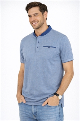 Melleret blå herre polo - store størrelser