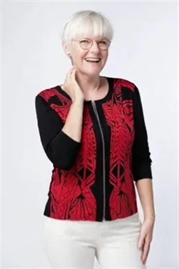 Strikke cardigan fra Signature i rød og sort - kun str. S